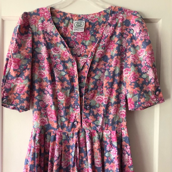 VTG Laura Ashley Dress PINK PRINT  Puff Sleeves Women’s Size 10 UK 12 cotton - Picture 2 of 9